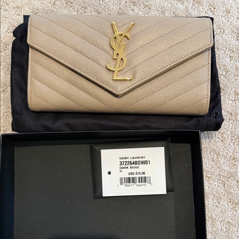 Saint Laurent Monogramme logo leather flap wallet dark beige